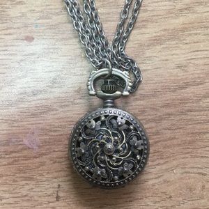 Flower motif watch necklace